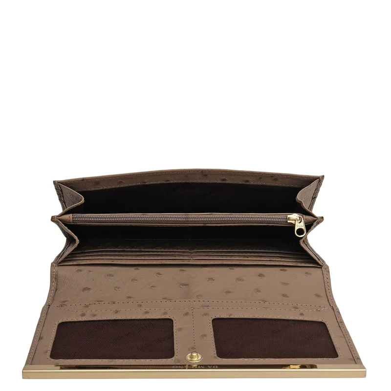 Da Milano Slate Ostrich Leather Ladies Wallet - Slate for Women | Best Price UAE